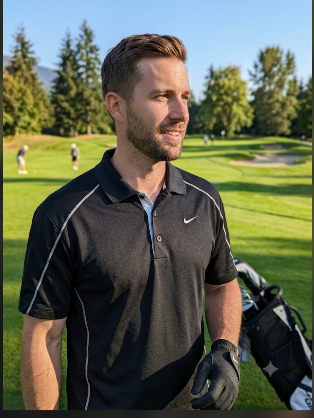 Nike Black Polo with White Piping